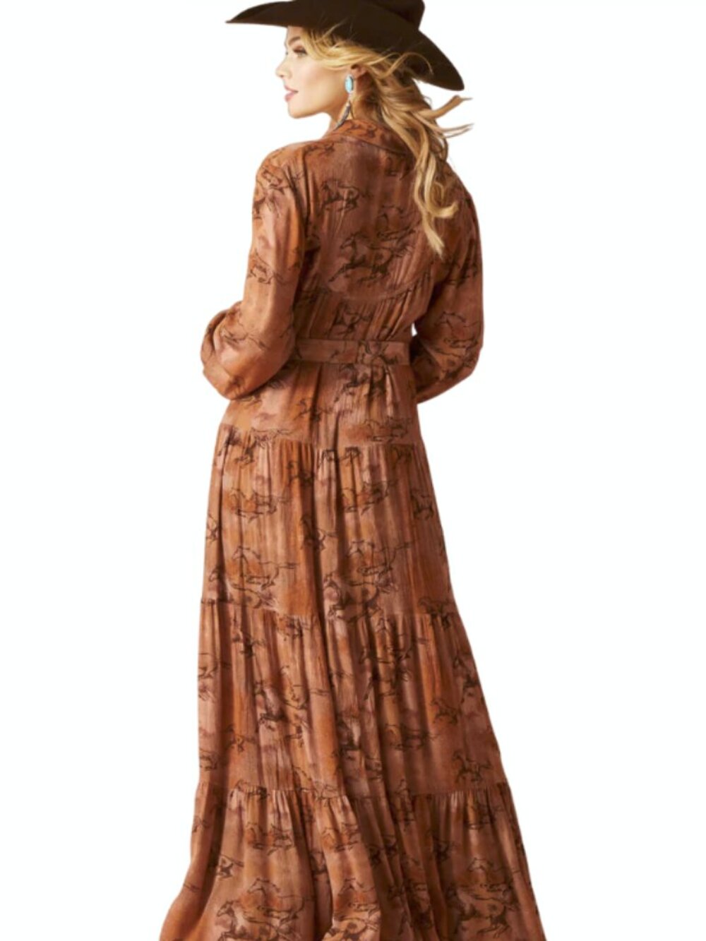 Ariat Womens Gallop Away Pink and Rust Printed Button-Front Maxi Dress - Picture 2 of 10